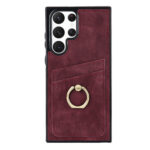 For Samsung Galaxy S22 Ultra 5G Vintage Patch Leather Phone Case with Ring Holder(Red)