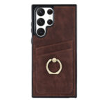 For Samsung Galaxy S22 Ultra 5G Vintage Patch Leather Phone Case with Ring Holder(Brown)