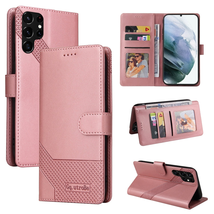 For Samsung Galaxy S22 Ultra 5G GQUTROBE Skin Feel Magnetic Leather Phone Case(Rose Gold)