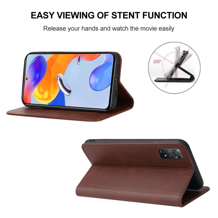 For Xiaomi Redmi Note 11 Pro 5G Magnetic Closure Leather Phone Case(Brown)