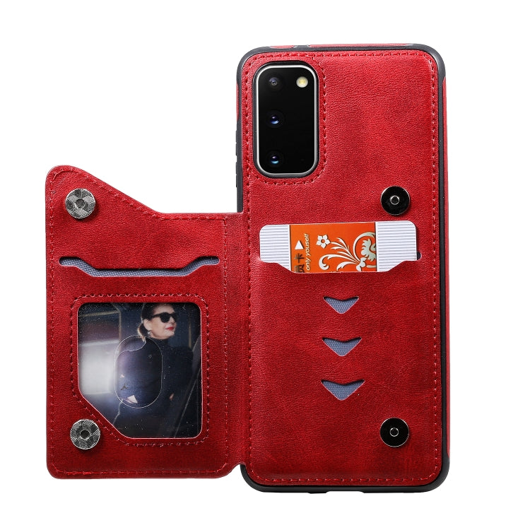 For Galaxy S20 Calf Texture Horizontal Flip Leather Case with Holder & Card Slots & Frame(Red)