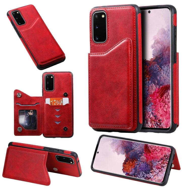 For Galaxy S20 Calf Texture Horizontal Flip Leather Case with Holder & Card Slots & Frame(Red)