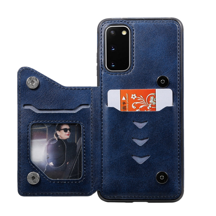 For Galaxy S20 Calf Texture Horizontal Flip Leather Case with Holder & Card Slots & Frame(Blue)