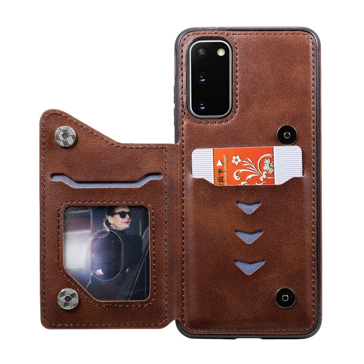 For Galaxy S20 Calf Texture Horizontal Flip Leather Case with Holder & Card Slots & Frame(Coffee)