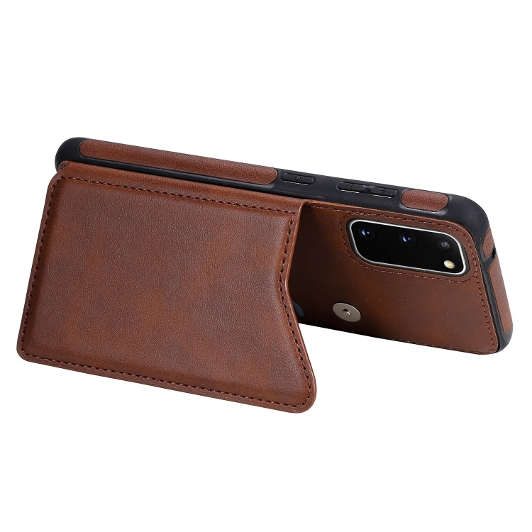 For Galaxy S20 Calf Texture Horizontal Flip Leather Case with Holder & Card Slots & Frame(Coffee)