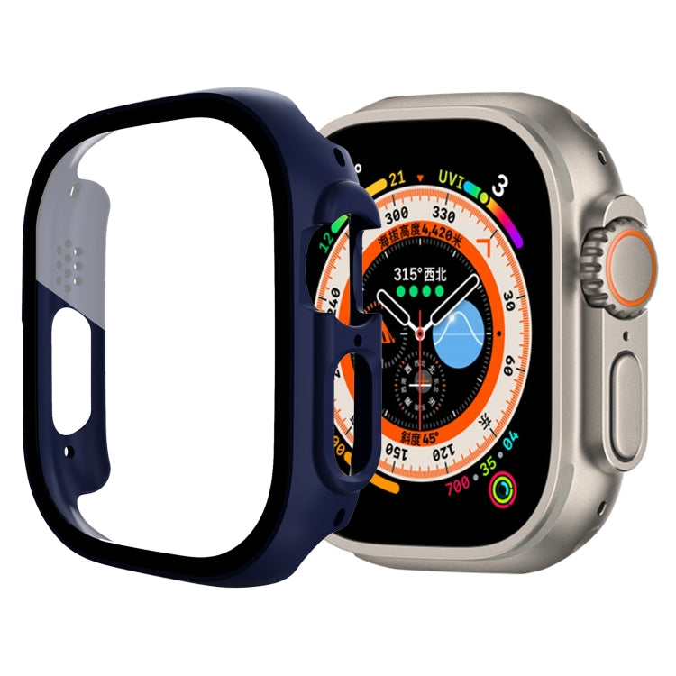 Tempered Glass Film PC Watch Case For Apple Watch Ultra 49mm(Midnight Blue)