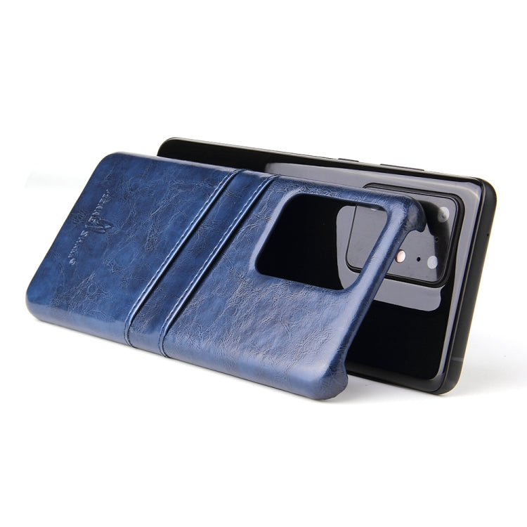 For Galaxy S20 Ultra Fierre Shann Retro Oil Wax Texture PU Leather Case with Card Slots(Blue)