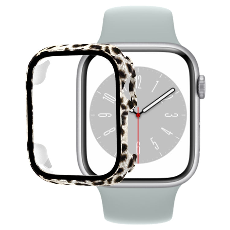 Tempered Glass Film PC Watch Case For Apple Watch Series 8&7 41mm(Leopard Print)