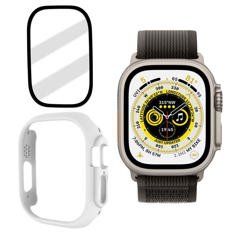 Tempered Glass Film Frosted PC Watch Case For Apple Watch Ultra 49mm(White)