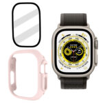 Tempered Glass Film Frosted PC Watch Case For Apple Watch Ultra 49mm(Pink)