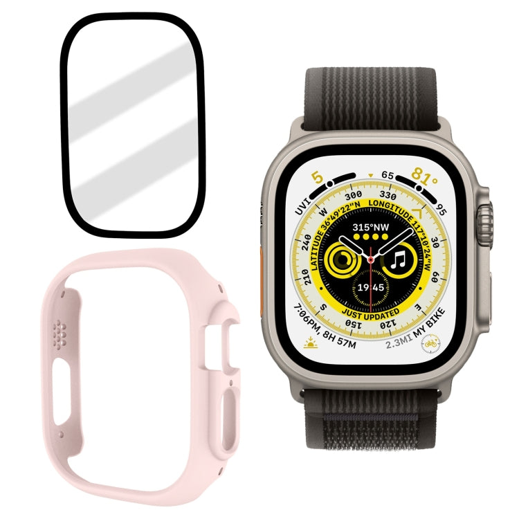 Tempered Glass Film Frosted PC Watch Case For Apple Watch Ultra 49mm(Pink)