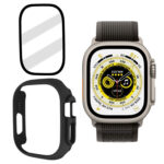 Tempered Glass Film Frosted PC Watch Case For Apple Watch Ultra 49mm(Black)