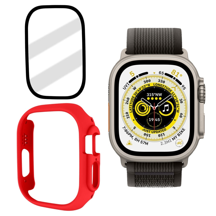 Tempered Glass Film Frosted PC Watch Case For Apple Watch Ultra 49mm(Red)