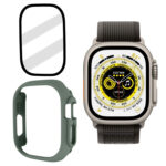 Tempered Glass Film Frosted PC Watch Case For Apple Watch Ultra 49mm(Khaki)