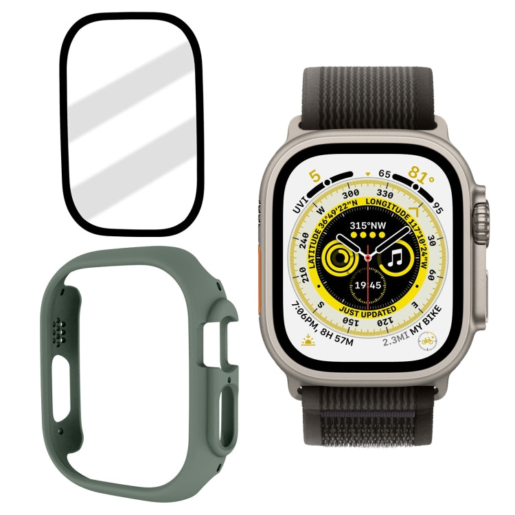 Tempered Glass Film Frosted PC Watch Case For Apple Watch Ultra 49mm(Khaki)