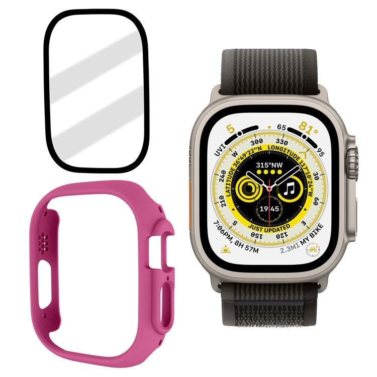 Tempered Glass Film Frosted PC Watch Case For Apple Watch Ultra 49mm(Rose Red)