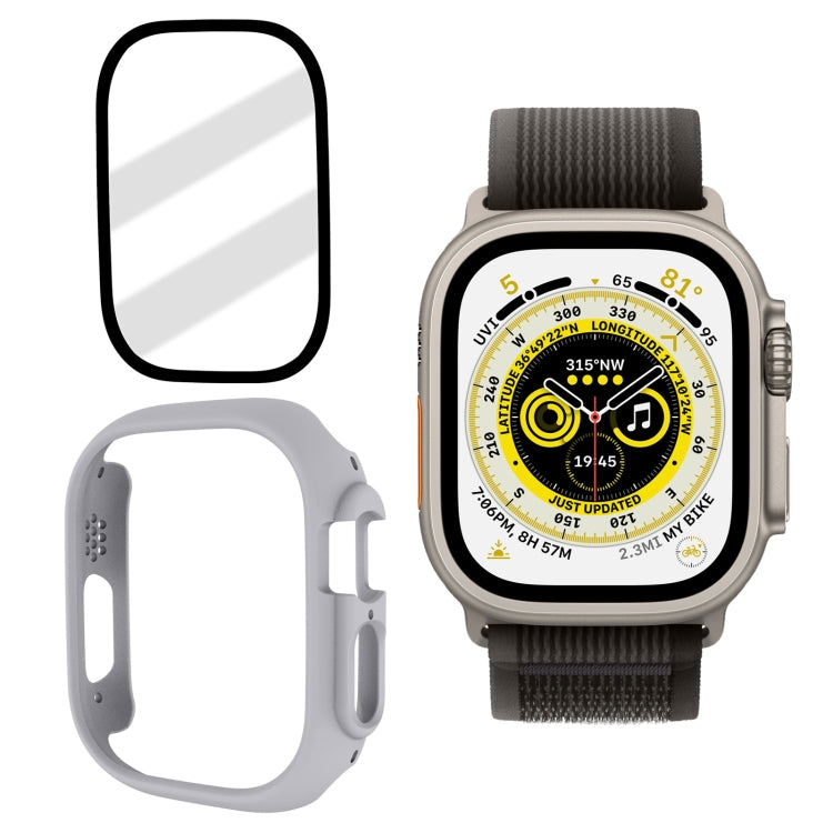 Tempered Glass Film Frosted PC Watch Case For Apple Watch Ultra 49mm(Light Grey)