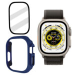 Tempered Glass Film Frosted PC Watch Case For Apple Watch Ultra 49mm(Dark Blue)