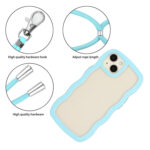 For iPhone 14 Plus  Lanyard Candy Color Wave TPU Clear PC Phone Case(Blue)