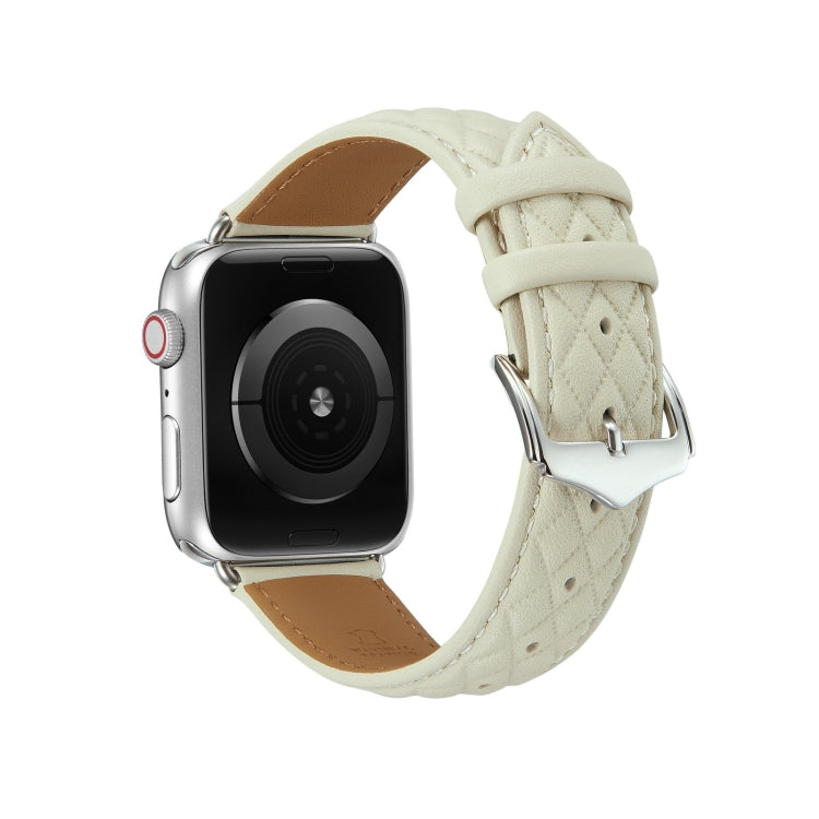 Diamond Lattice Genuine Leather Watch Band for Apple Watch Series 8&7 41mm / SE 2&6&SE&5&4 40mm / 3&2&1 38mm(Beige)