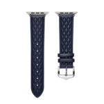 Diamond Lattice Genuine Leather Watch Band for Apple Watch Series 8&7 41mm / SE 2&6&SE&5&4 40mm / 3&2&1 38mm(Dark Blue)
