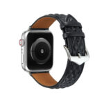 Diamond Lattice Genuine Leather Watch Band for Apple Watch Series 8&7 41mm / SE 2&6&SE&5&4 40mm / 3&2&1 38mm(Black)