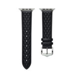 Diamond Lattice Genuine Leather Watch Band for Apple Watch Series 8&7 41mm / SE 2&6&SE&5&4 40mm / 3&2&1 38mm(Black)
