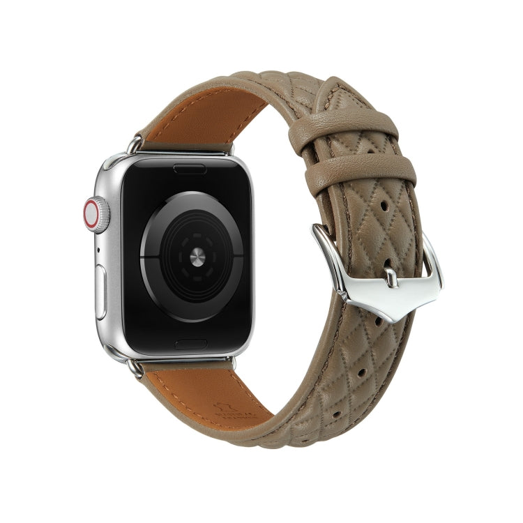 Diamond Lattice Genuine Leather Watch Band for Apple Watch Ultra 49mm / Series 8&7 45mm / SE 2&6&SE&5&4 44mm / 3&2&1 42mm(Grey)