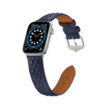 Diamond Lattice Genuine Leather Watch Band for Apple Watch Ultra 49mm / Series 8&7 45mm / SE 2&6&SE&5&4 44mm / 3&2&1 42mm(Dark Blue)