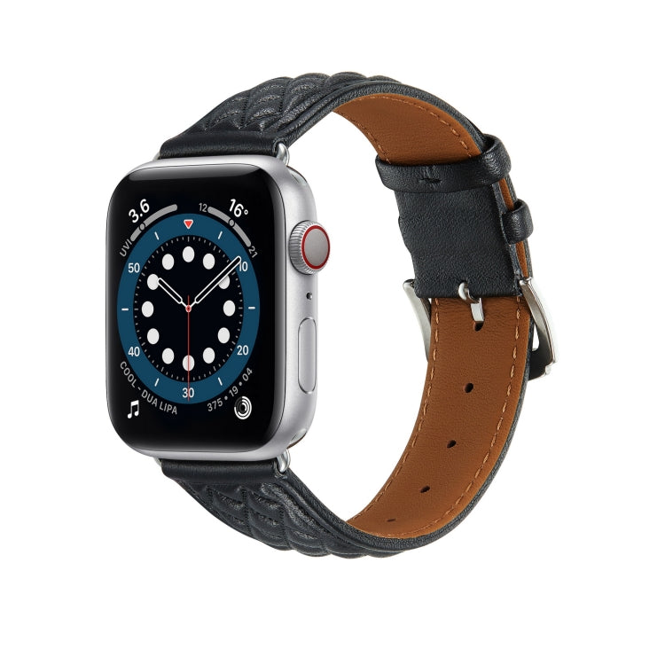 Diamond Lattice Genuine Leather Watch Band for Apple Watch Ultra 49mm / Series 8&7 45mm / SE 2&6&SE&5&4 44mm / 3&2&1 42mm(Black)