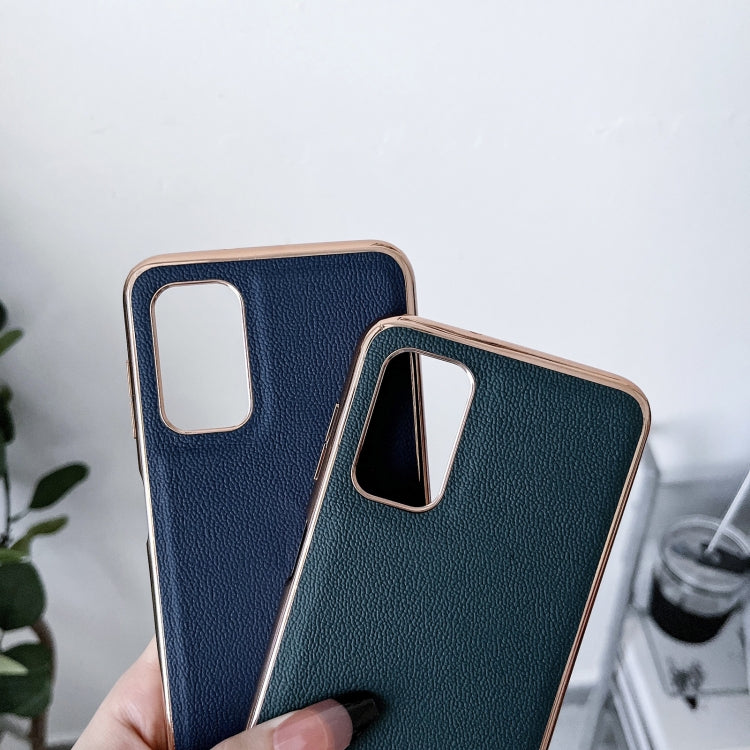 For Xiaomi Redmi Note 11 Global/Note 11S 4G Genuine Leather Luolai Series Electroplating Phone Case(Dark Blue)