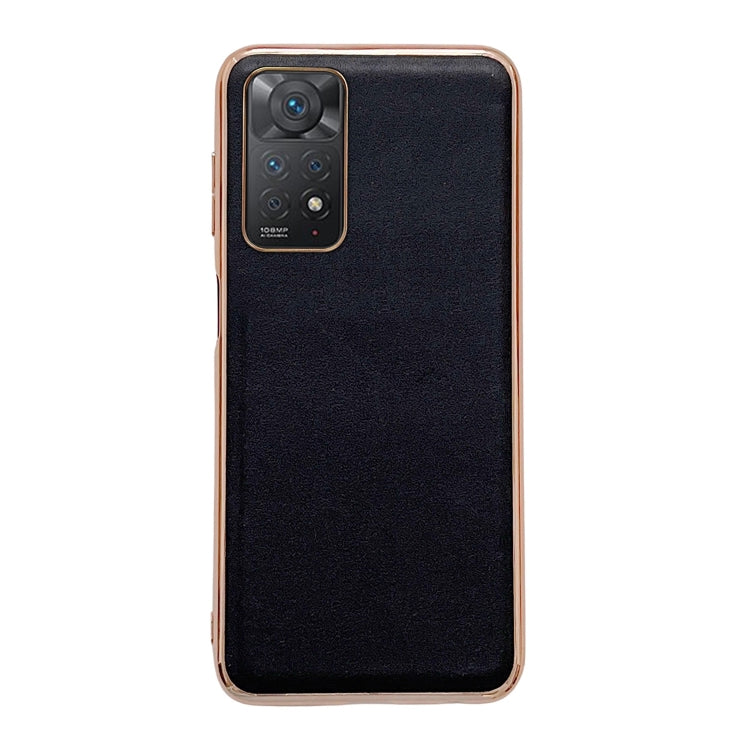 For Xiaomi Redmi Note 11 Global/Note 11S 4G Genuine Leather Xiaoya Series Nano Plating Phone Case(Black)