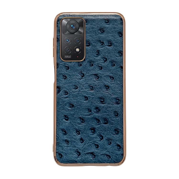 For Xiaomi Redmi Note 11 Global/Note 11S 4G Genuine Leather Ostrich Texture Nano Plating Phone Case(Blue)