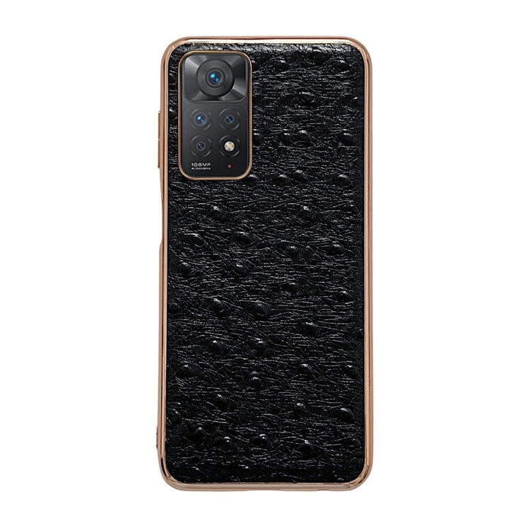 For Xiaomi Redmi Note 11 Global/Note 11S 4G Genuine Leather Ostrich Texture Nano Plating Phone Case(Black)