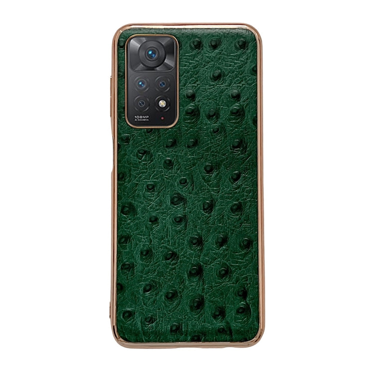 For Xiaomi Redmi Note 11 Global/Note 11S 4G Genuine Leather Ostrich Texture Nano Plating Phone Case(Green)