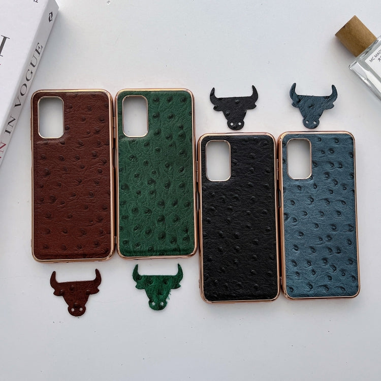 For Xiaomi Redmi Note 11 Global/Note 11S 4G Genuine Leather Ostrich Texture Nano Plating Phone Case(Blue)