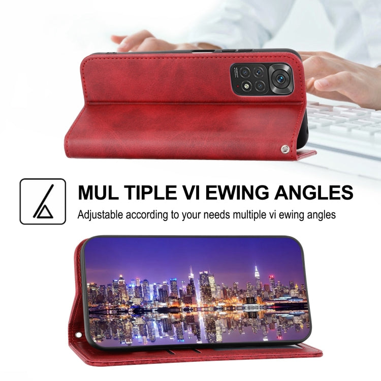 For Xiaomi Redmi Note 11 Pro 4G Cubic Grid Calf Texture Magnetic Closure Leather Phone Case(Red)