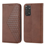 For Xiaomi Redmi Note 11 Pro 4G Cubic Grid Calf Texture Magnetic Closure Leather Phone Case(Brown)