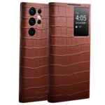 For Samsung Galaxy S22 Ultra 5G QIALINO Crocodile Pattern Genuine Leather Phone Case(Brown)