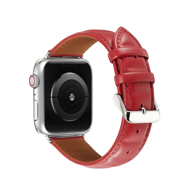 Genuine Leather Watch Band For Apple Watch Ultra 49mm / Series 8&7 45mm / SE 2&6&SE&5&4 44mm / 3&2&1 42mm (Red)