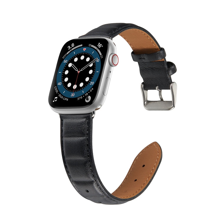 Genuine Leather Watch Band For Apple Watch Ultra 49mm / Series 8&7 45mm / SE 2&6&SE&5&4 44mm / 3&2&1 42mm(Black)