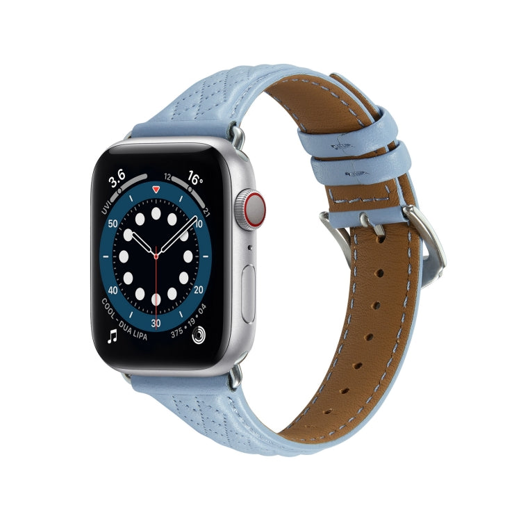 Rhombus Genuine Leather Watch Band For Apple Watch Ultra 49mm / Series 8&7 45mm / SE 2&6&SE&5&4 44mm / 3&2&1 42mm(Light Blue)