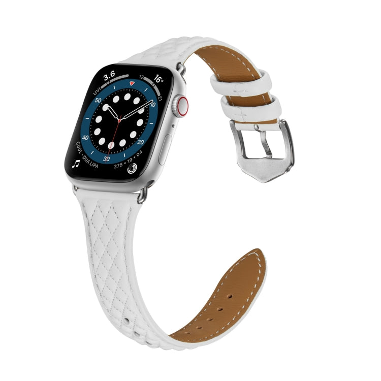 Rhombus Genuine Leather Watch Band For Apple Watch Ultra 49mm / Series 8&7 45mm / SE 2&6&SE&5&4 44mm / 3&2&1 42mm(White)