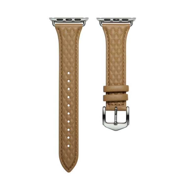 Rhombus Genuine Leather Watch Band For Apple Watch Series 8&7 41mm / SE 2&6&SE&5&4 40mm / 3&2&1 38mm(Khaki)