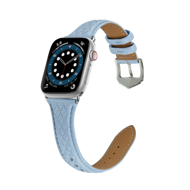 Rhombus Genuine Leather Watch Band For Apple Watch Series 8&7 41mm / SE 2&6&SE&5&4 40mm / 3&2&1 38mm(Light Blue)