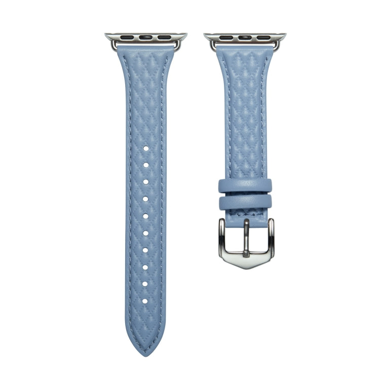 Rhombus Genuine Leather Watch Band For Apple Watch Series 8&7 41mm / SE 2&6&SE&5&4 40mm / 3&2&1 38mm(Light Blue)