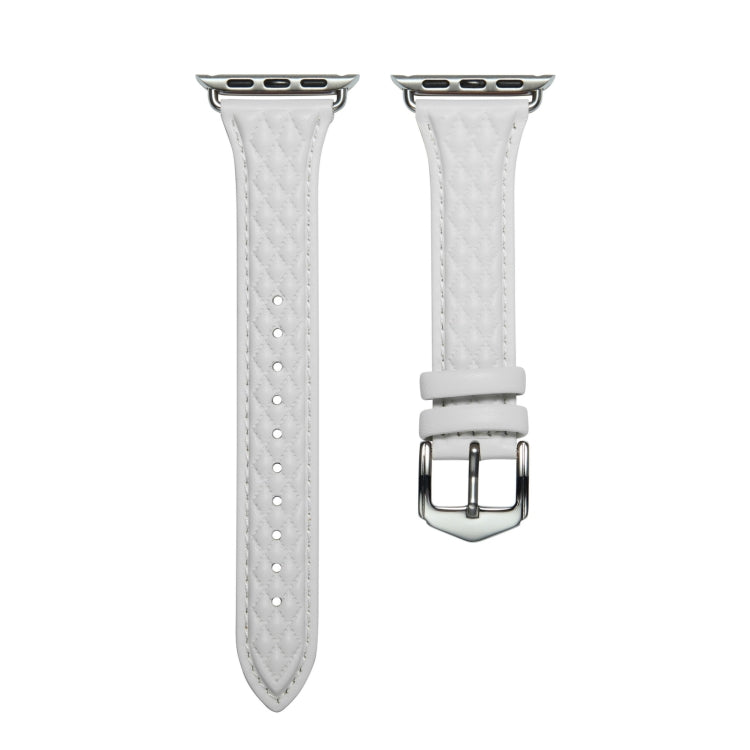 Rhombus Genuine Leather Watch Band For Apple Watch Series 8&7 41mm / SE 2&6&SE&5&4 40mm / 3&2&1 38mm(White)