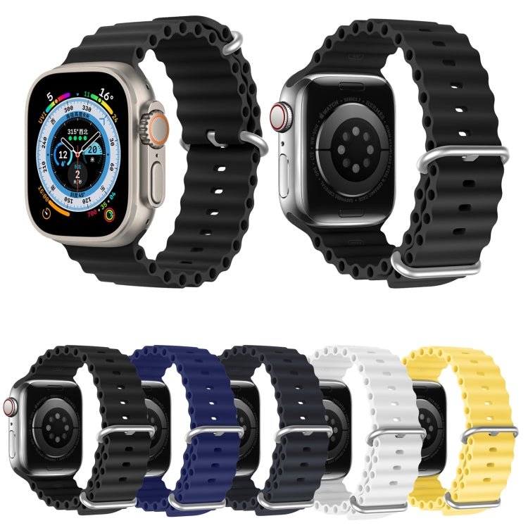 DUX DUCIS Sea Wave Silicone Watch Band For Apple Watch Series 8&7 45mm / SE 2&6&SE&5&4 44mm / 3&2&1 42mm(Black)