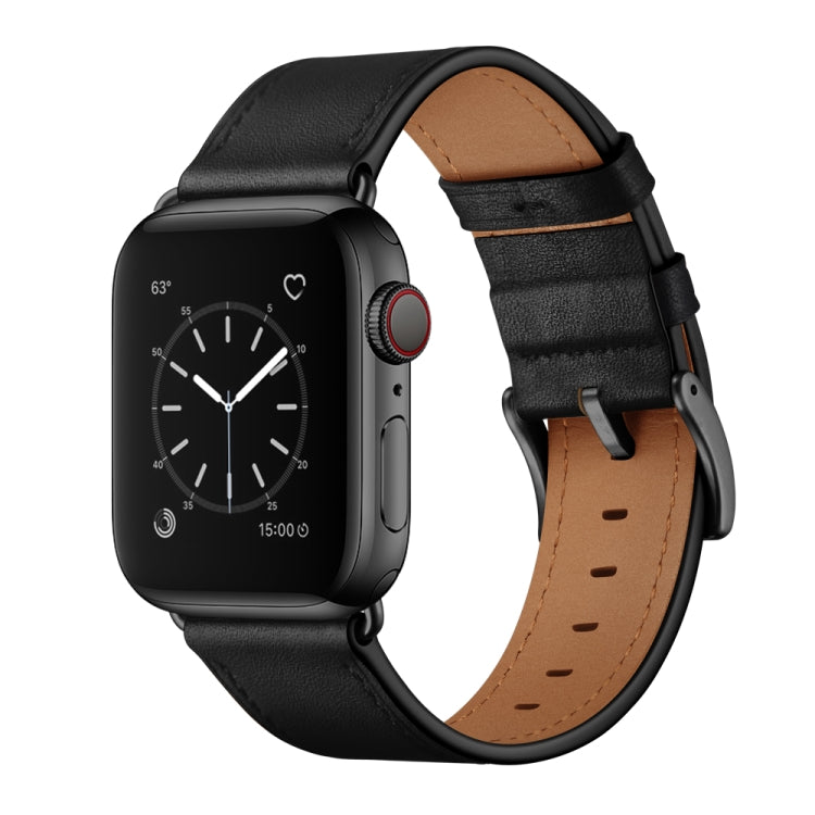 Classic Cowhide Genuine Leather Watch Band For Apple Watch Ultra 49mm / Series 8&7 45mm / SE 2&6&SE&5&4 44mm / 3&2&1 42mm(Black)