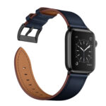 Classic Cowhide Genuine Leather Watch Band For Apple Watch Ultra 49mm / Series 8&7 45mm / SE 2&6&SE&5&4 44mm / 3&2&1 42mm(Dark Blue)